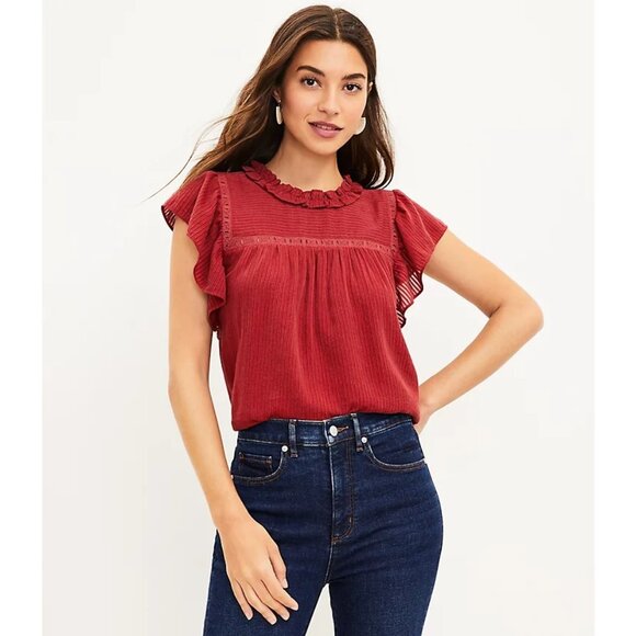 Ann Taylor LOFT Lacy Flutter Sleeve Top XS - Picture 1 of 3